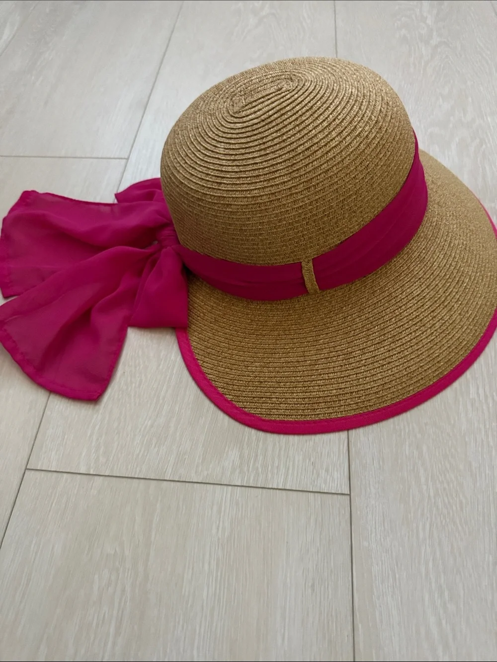 San Diego Hat Company Straw Sun Hat with Hot Pink Band and Trim